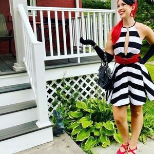 Fashion Nova Black and White Halter Fit and Flare Mini Dress